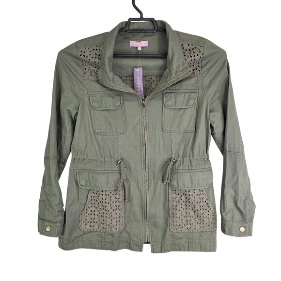 Womens Francescas Harper Olive Green Utility Jacket Lace Cutout Full Zip Size L - Picture 1 of 10
